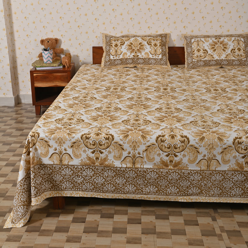 cotton yellow motifs king size bedsheet