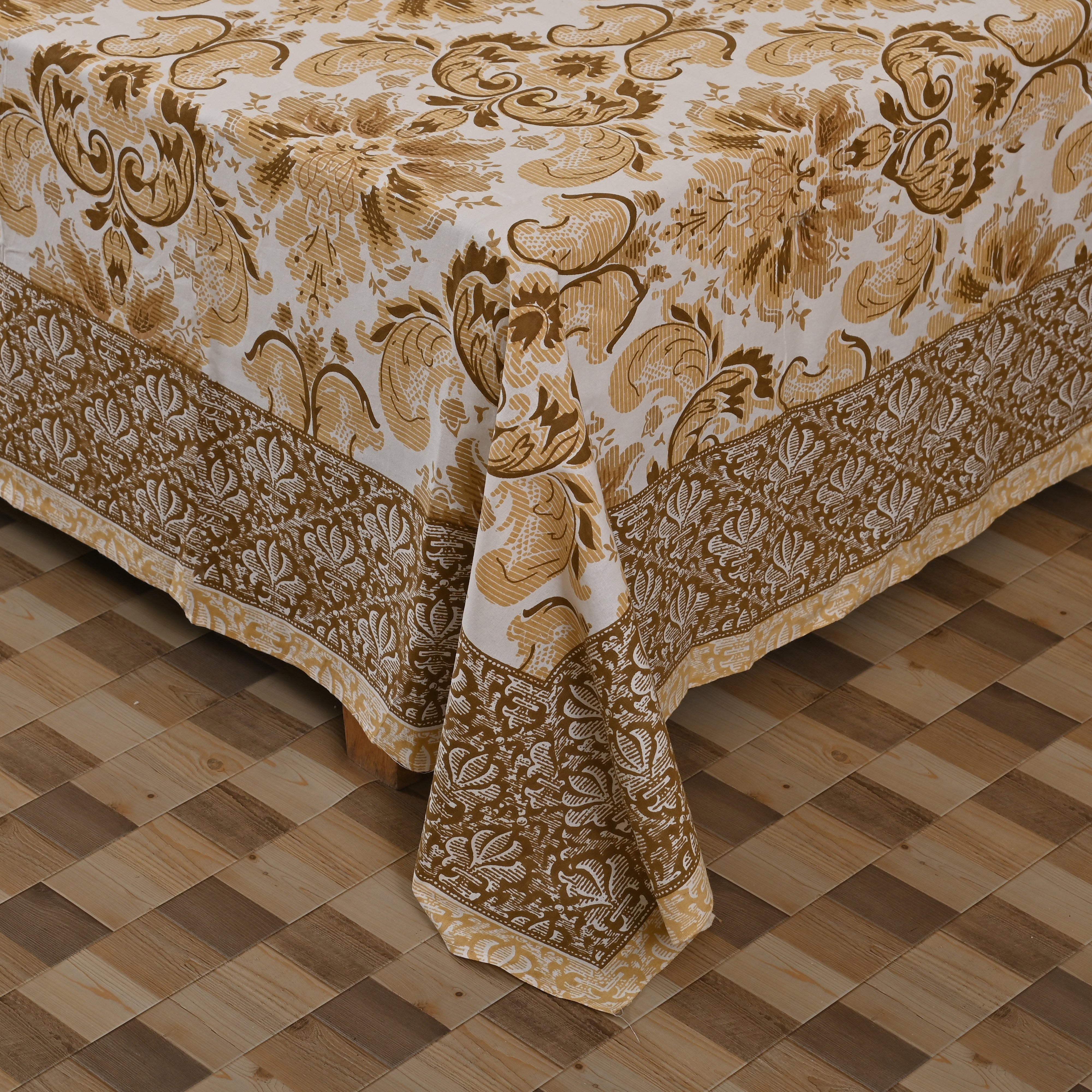 Cotton Yellow Motifs King Size Bedsheet
