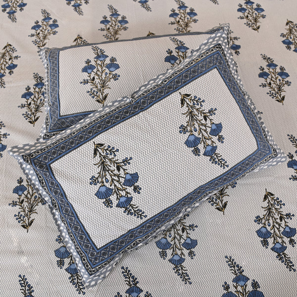 cotton blue floral king size bedsheet jumbo size