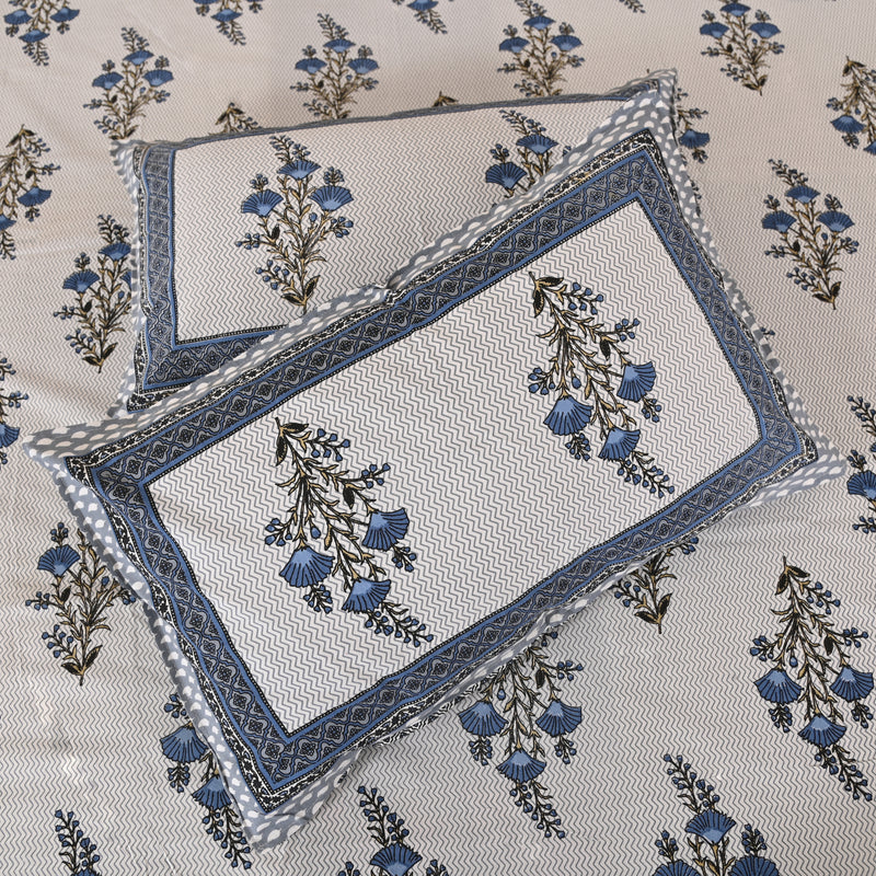cotton blue floral king size bedsheet jumbo size