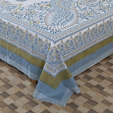 Blue Cotton King Size Bedsheet | Peacock Print Motif