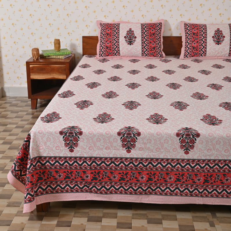 Cotton King Size Bedsheet | Bright Pink Floral Motif