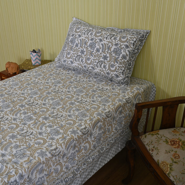 Cotton Single Bed Sheet Yellow Floral Bel Print