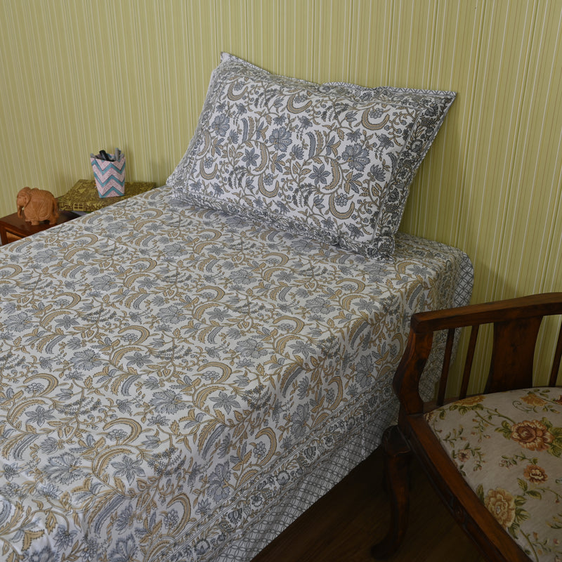 Cotton Single Bed Sheet Yellow Floral Bel Print