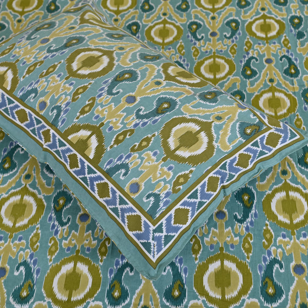 Cotton Single Bed Sheet Blue Geometric Print