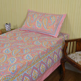 Cotton Single Bed Sheet pink paisley Print