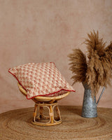 Cotton Cushion Cover Red-Brown Kantha Work Floral Booti Bagru Print