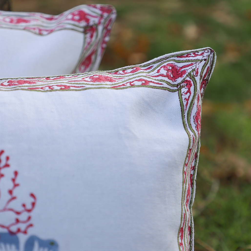 Fine Cotton Cushion Cover Blue-Pink Floral Print