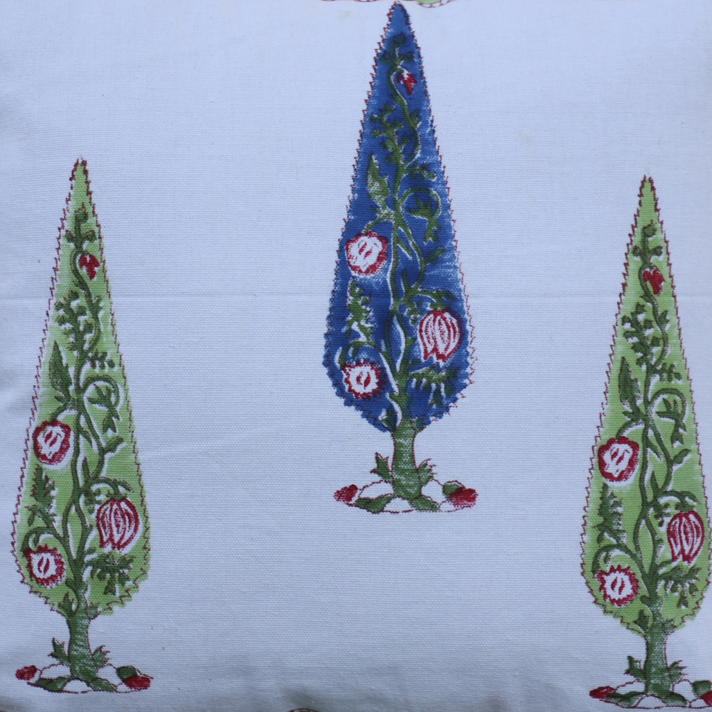 Fine Cotton Cushion Cover Blue-Green Floral Print