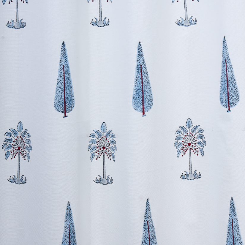 Drill Cotton Curtain Blue Fern Leaf Boota Block Print