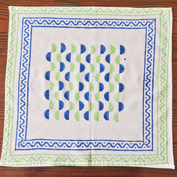 Canvas Mulmul Napkin Set Blue Green Leher Block Print