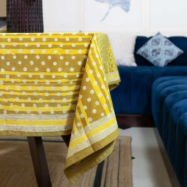 Cotton Table Cover Lemon Yellow Geomteric Dabu Print 1