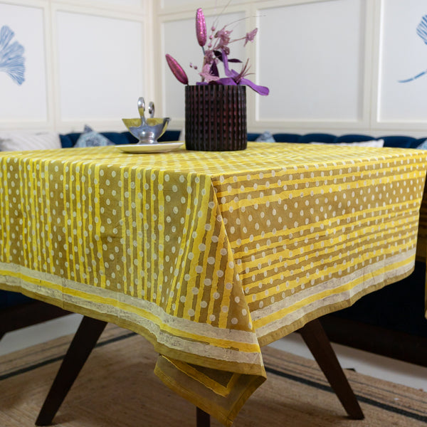 Cotton Table Cover Lemon Yellow Geomteric Dabu Print