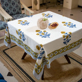 Cotton Table Cover Orange Blue Floral Boota Block Print
