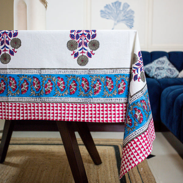 Cotton Table Cover Grey Blue Boota Block Print 1