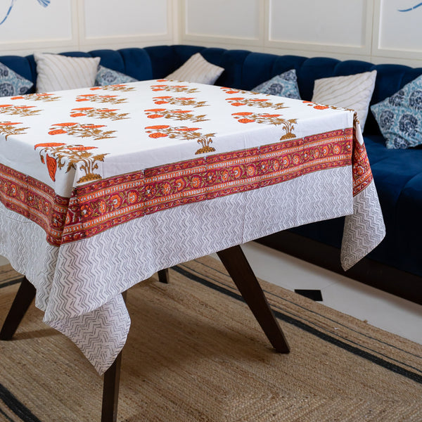 Cotton Table Cover Orange Brown Boota Block Print