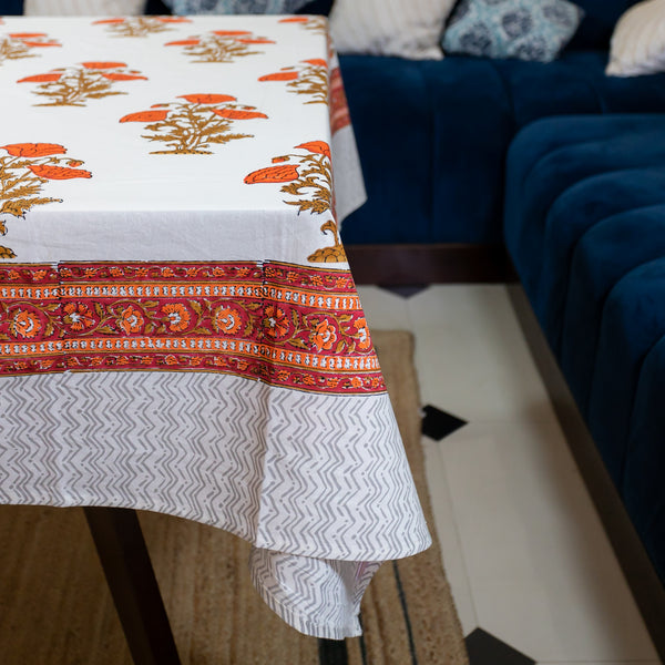 Cotton Table Cover Orange Brown Boota Block Print 1