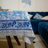 Cotton Table Cover Blue White Paisley Block Print 1