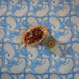 Cotton Table Cover Blue White Paisley Block Print 2