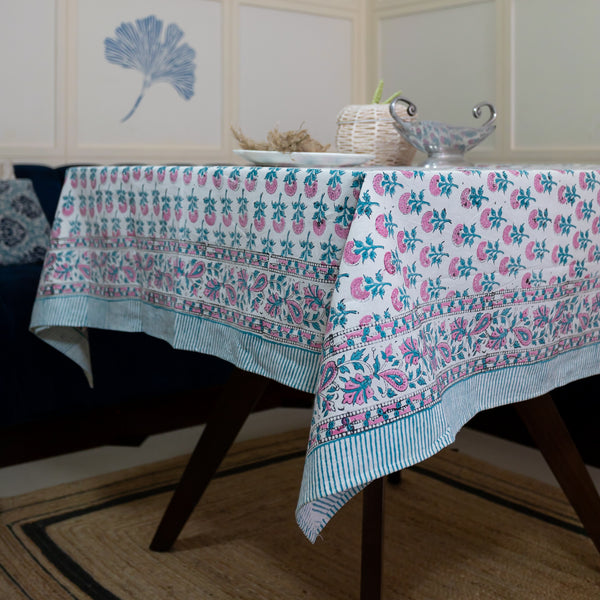 Block print table cloth - Pink floral tablecloth 1