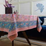 Cotton Table Cover Peach Pink Jaal Block Print 1