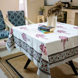 Cotton Table Cover Pink Green Paisley Boota Block Print