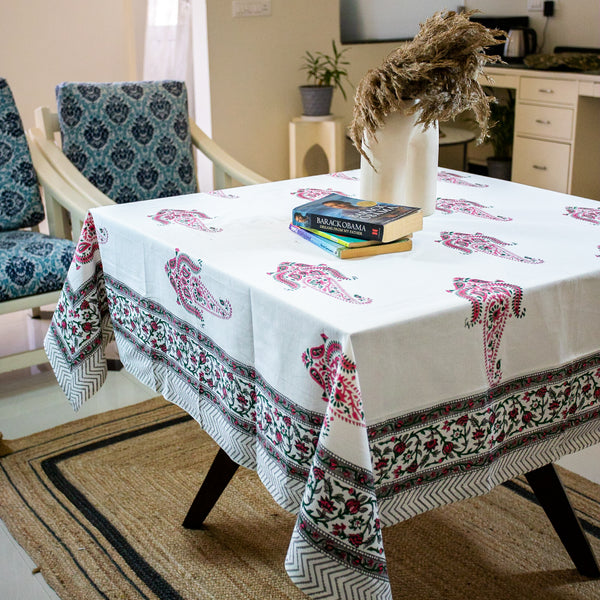 Cotton Table Cover Pink Green Paisley Boota Block Print