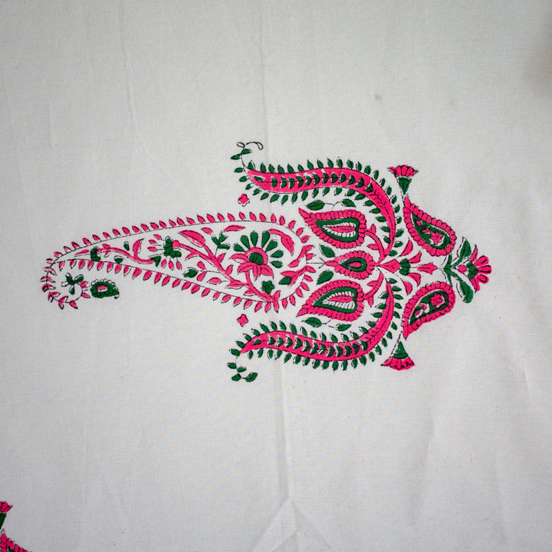 Cotton Table Cover Pink Green Paisley Boota Block Print 2