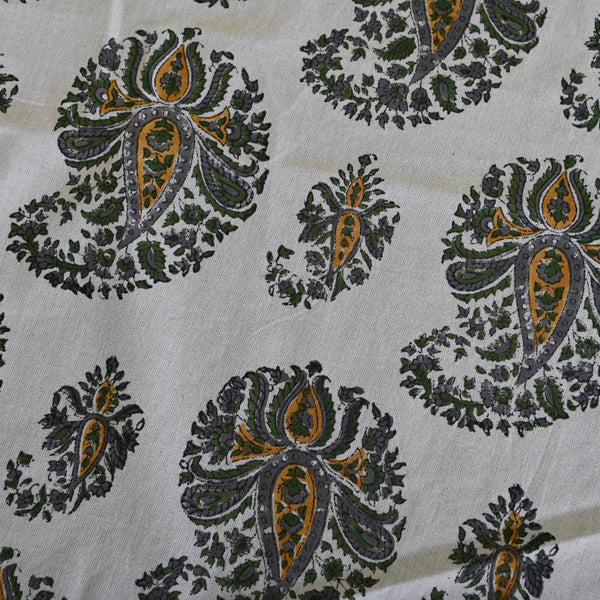 cotton round table cover yellow green floral jaal block print