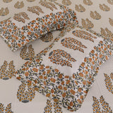 Cotton Single bedshet Orange Grey Floral Boota Block Print
