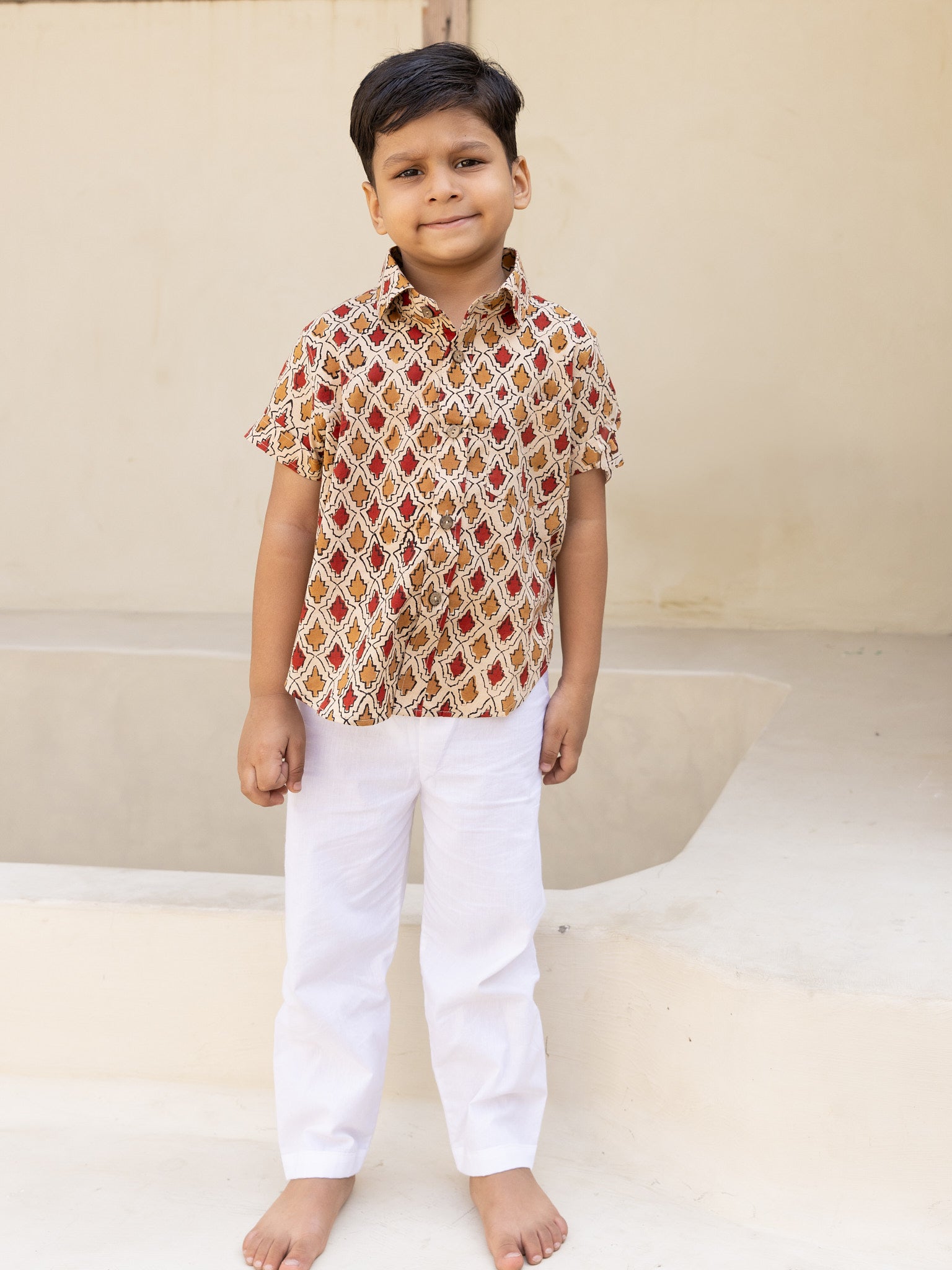 Cotton Red-Brown Booti Block Print Boy Ethnic Shirt
