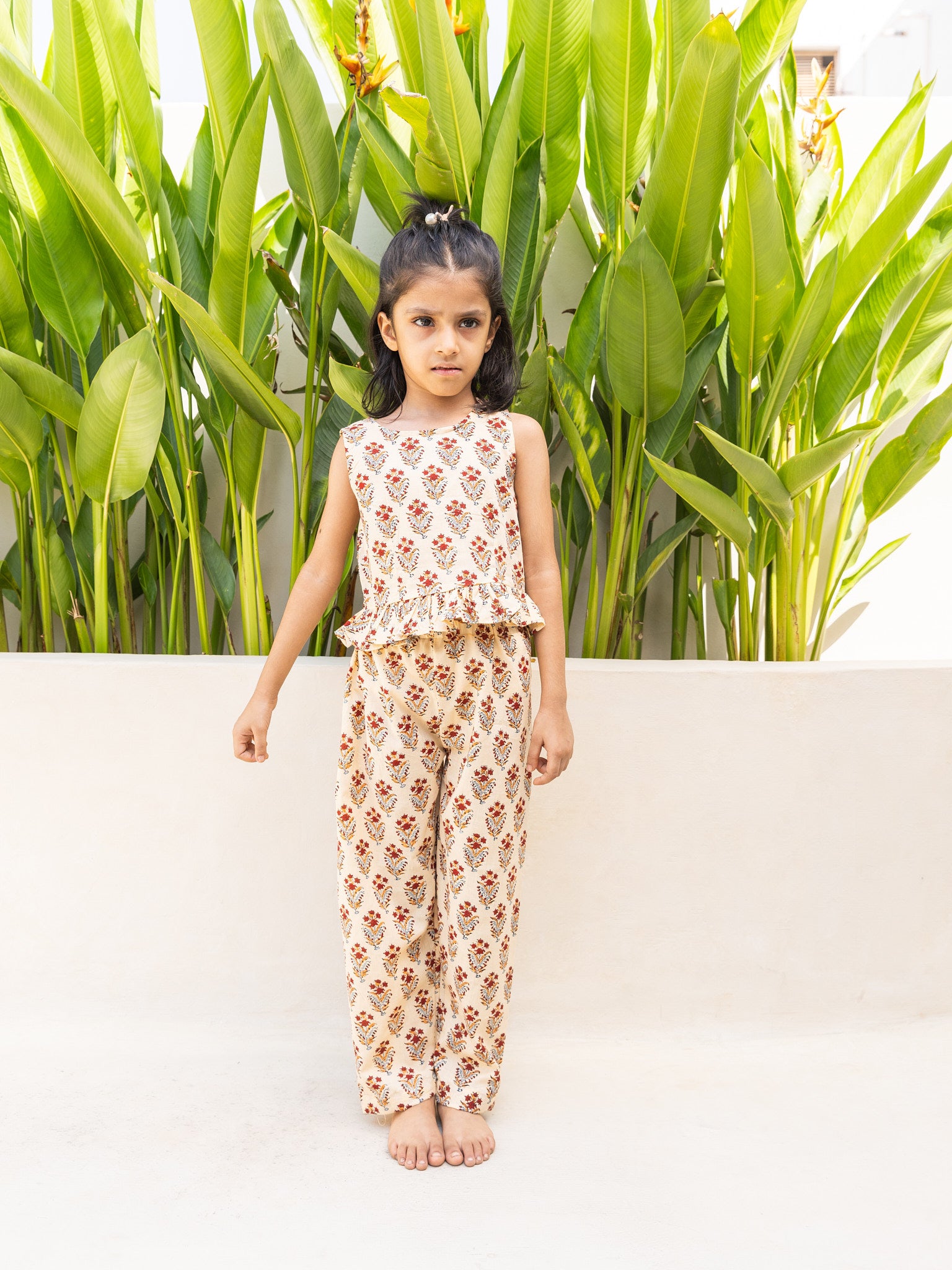 Cotton Cream-Red Floral Girl's Ethnic Dress