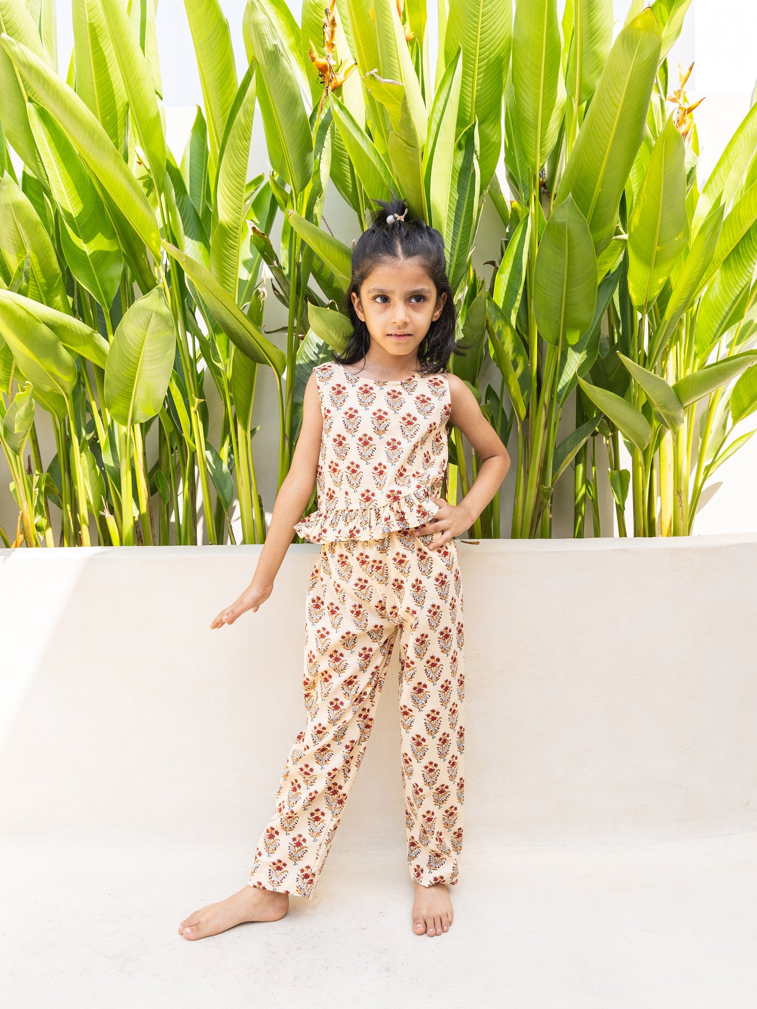 Cotton Cream-Red Floral Girl's Ethnic Dress