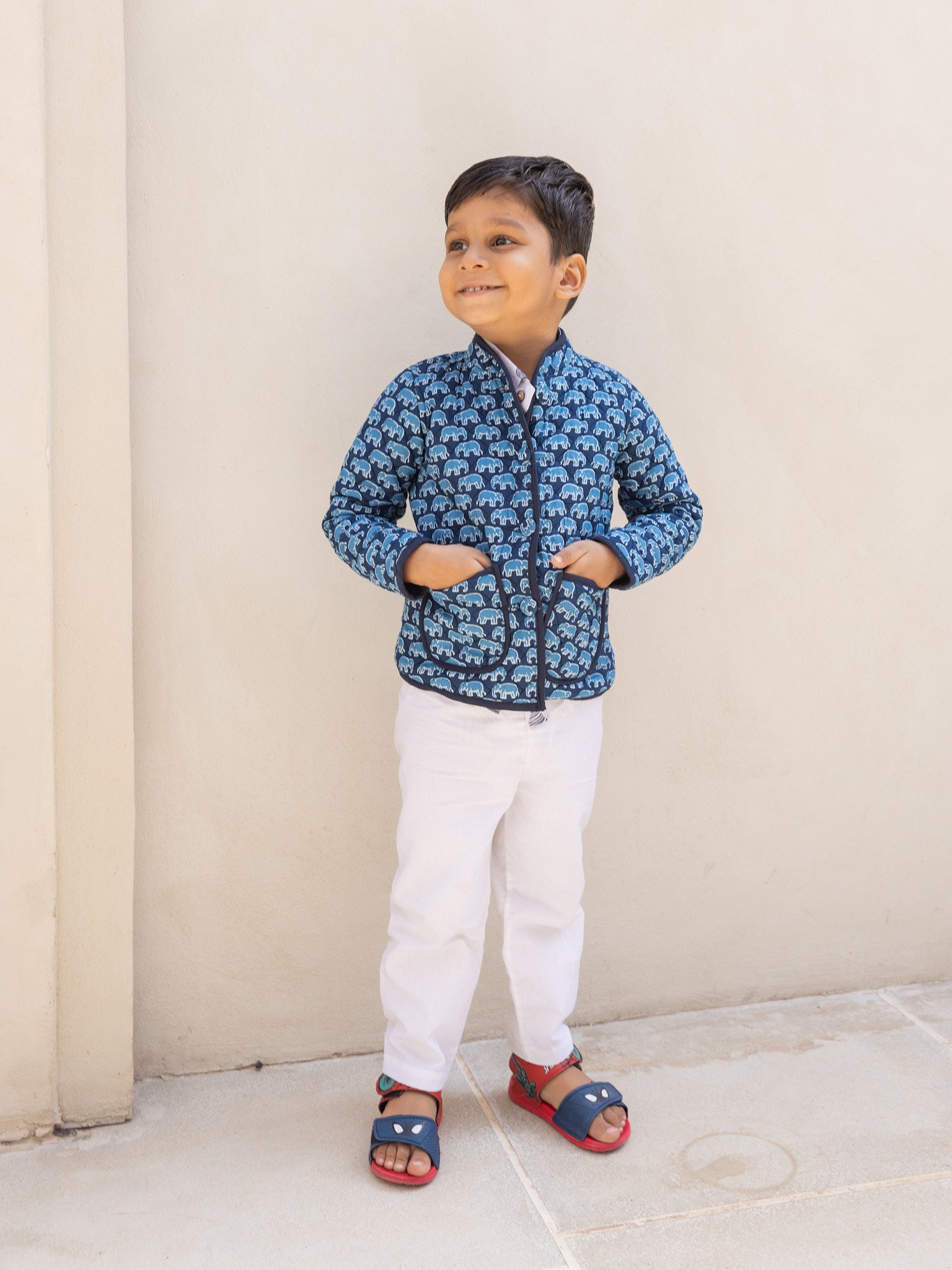 Cotton Kids Quilted Blue Elephant Fullsleeves Jacket