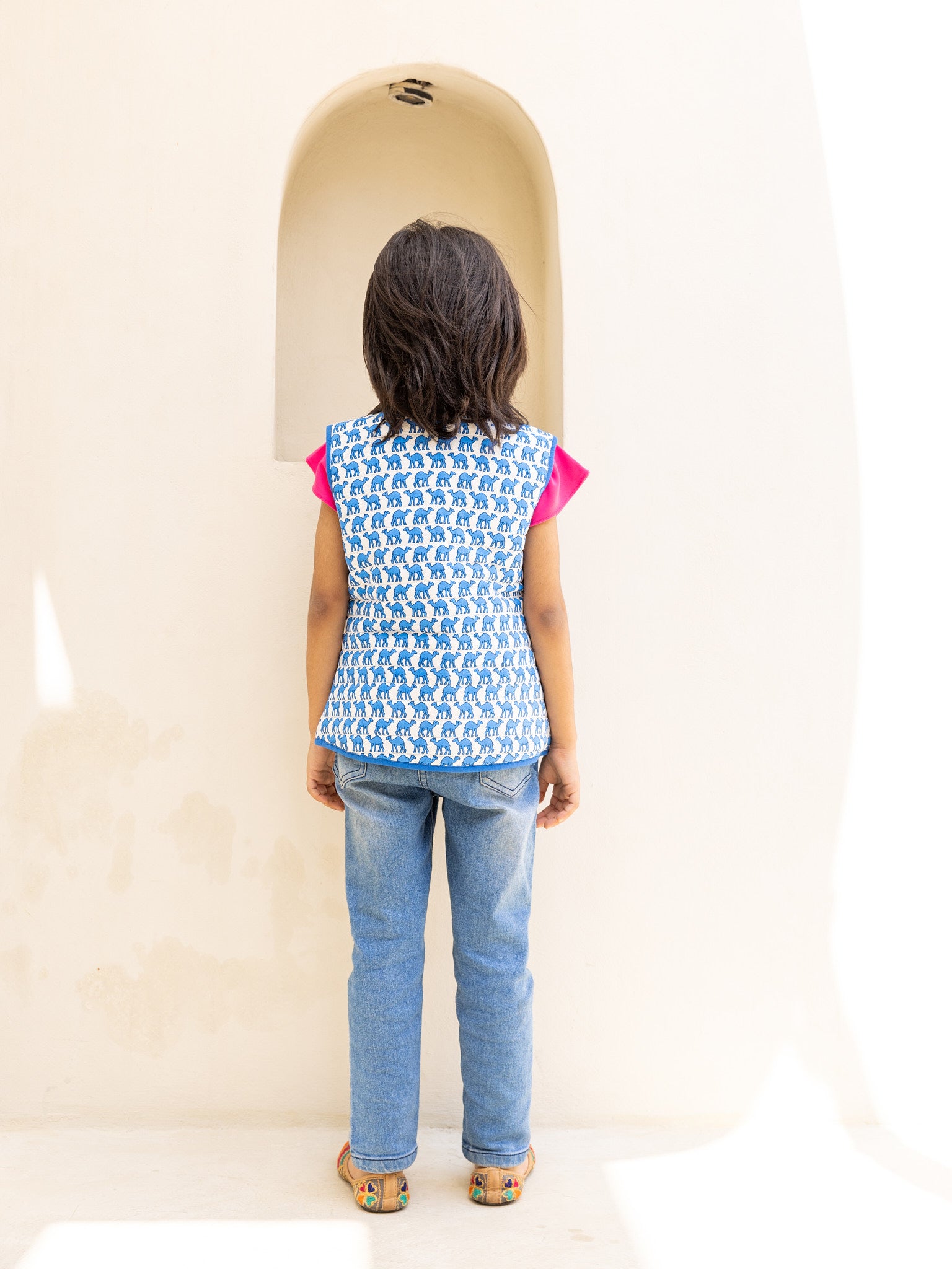 Cotton Kids Quilted Blue Camel Sleevless Jacket