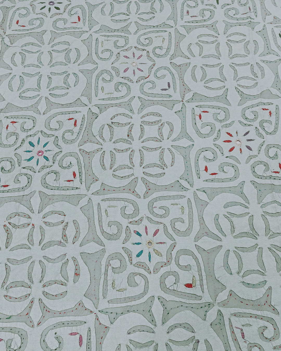 Cotton Pista Green Orcandi Applique Work Bed Cover