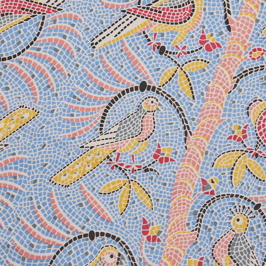 Cotton Blue-Mustard Bird Queen Size Bedsheet