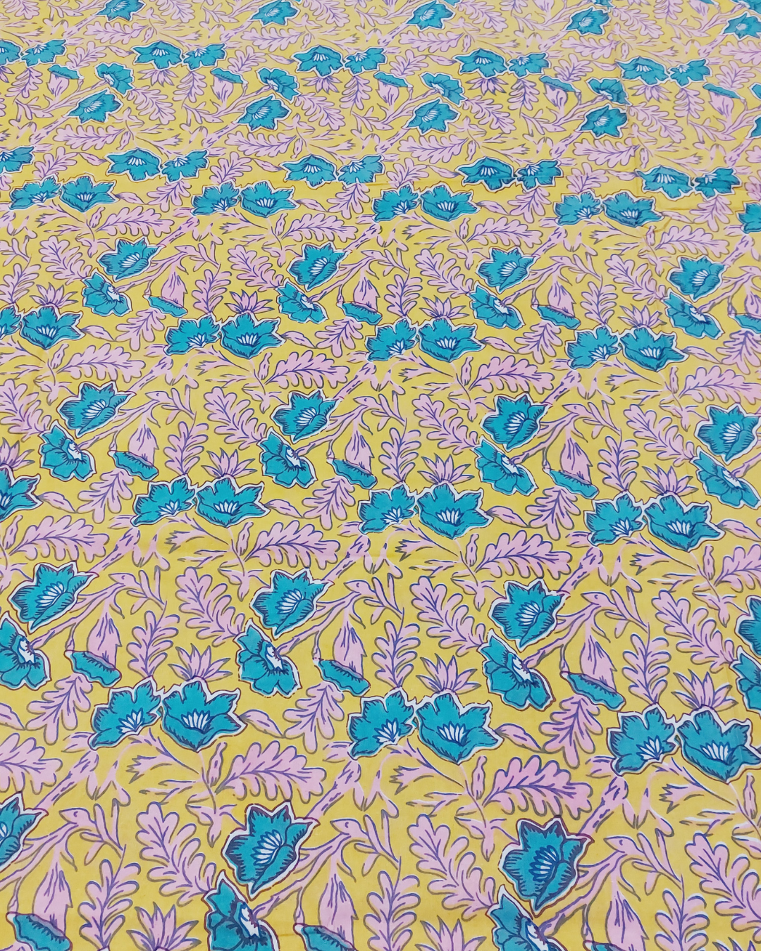 Cotton Double Bedsheet Yellow Floral Jaal Print