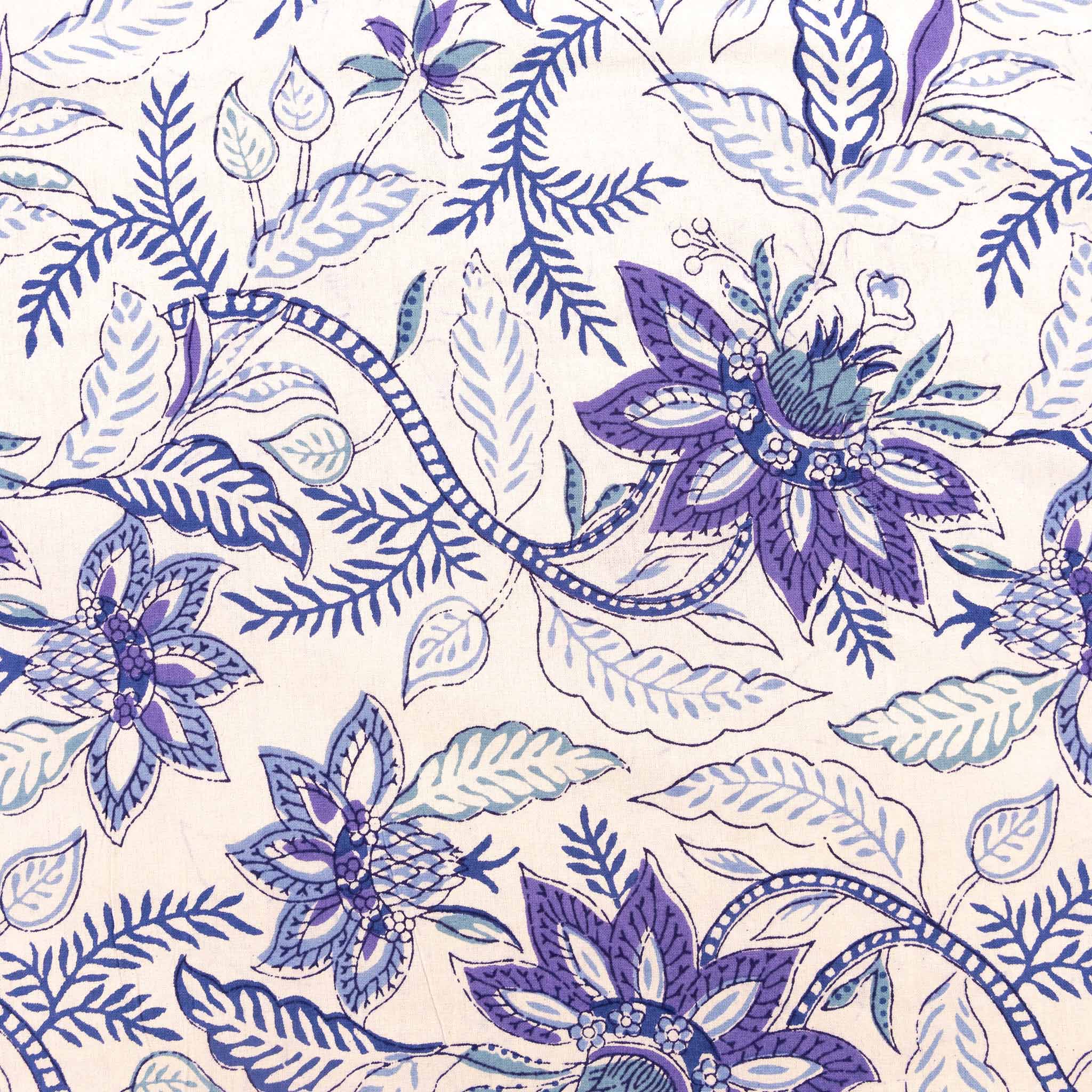 Cotton Queen Size Bedsheet Blue-White Leaf Jaal Print