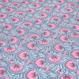 Cotton Dark Grey Pink Cherry Blossam Floral Queen Size Bedsheet