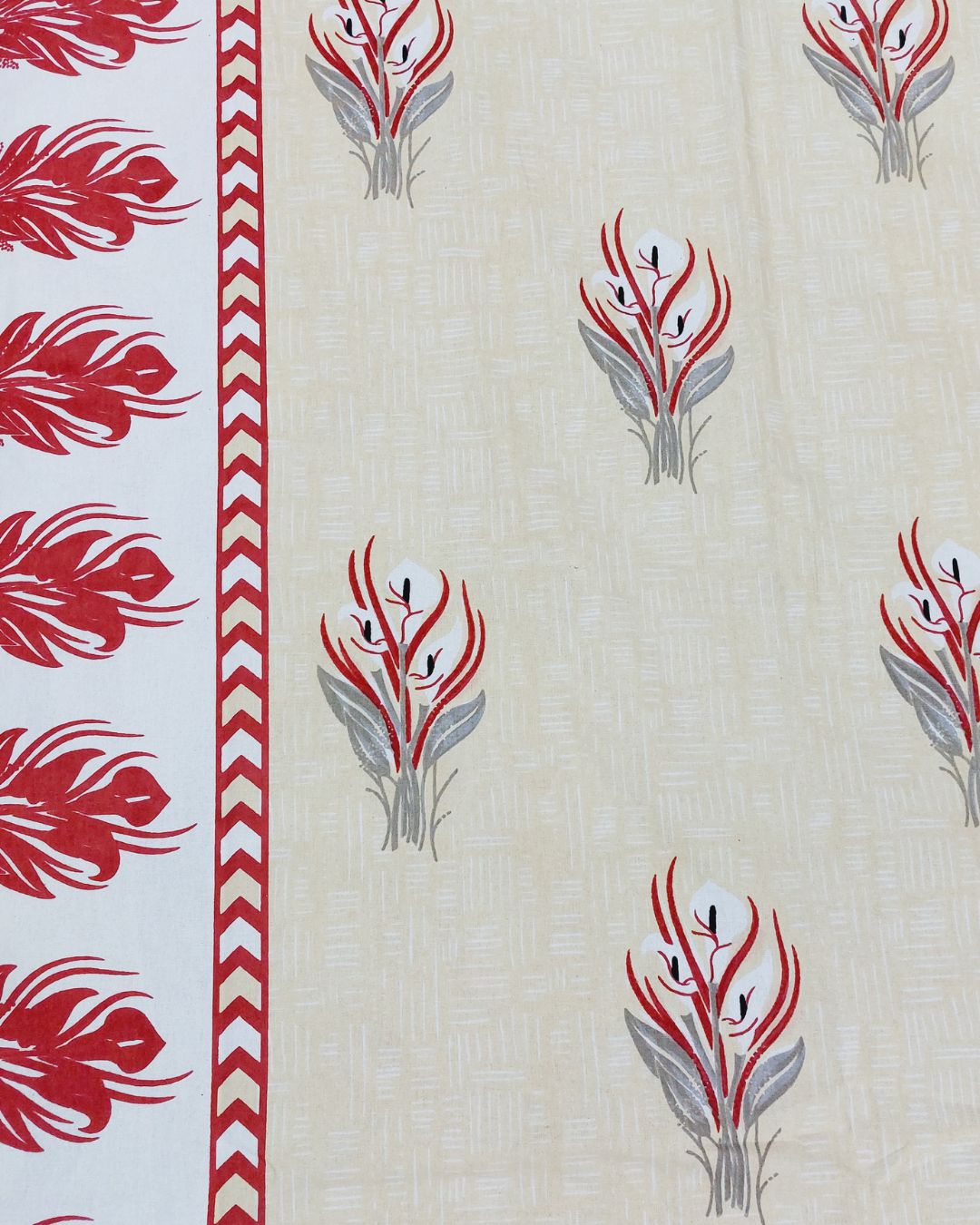 Cotton Yellow Red Floral Queen Size Bedsheet