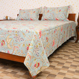 Cotton Airforce Pink-Green Cheerful Marrows Queen Size Bedsheet