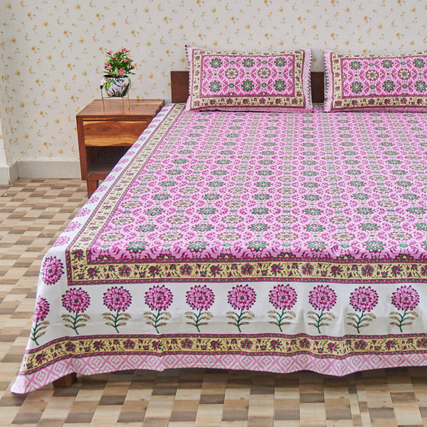 Cotton Floral Dark Pink Queen Size Bedsheet