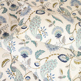 Cotton Light Cream Blue Floral Peacock Queen Size Bedsheet