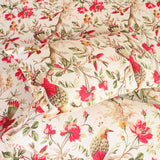 Cotton Off White Red-Green Bird Tree Print Queen Size Bedsheet
