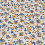 Cotton Brown Blue Floral White Queen Size Bedsheet