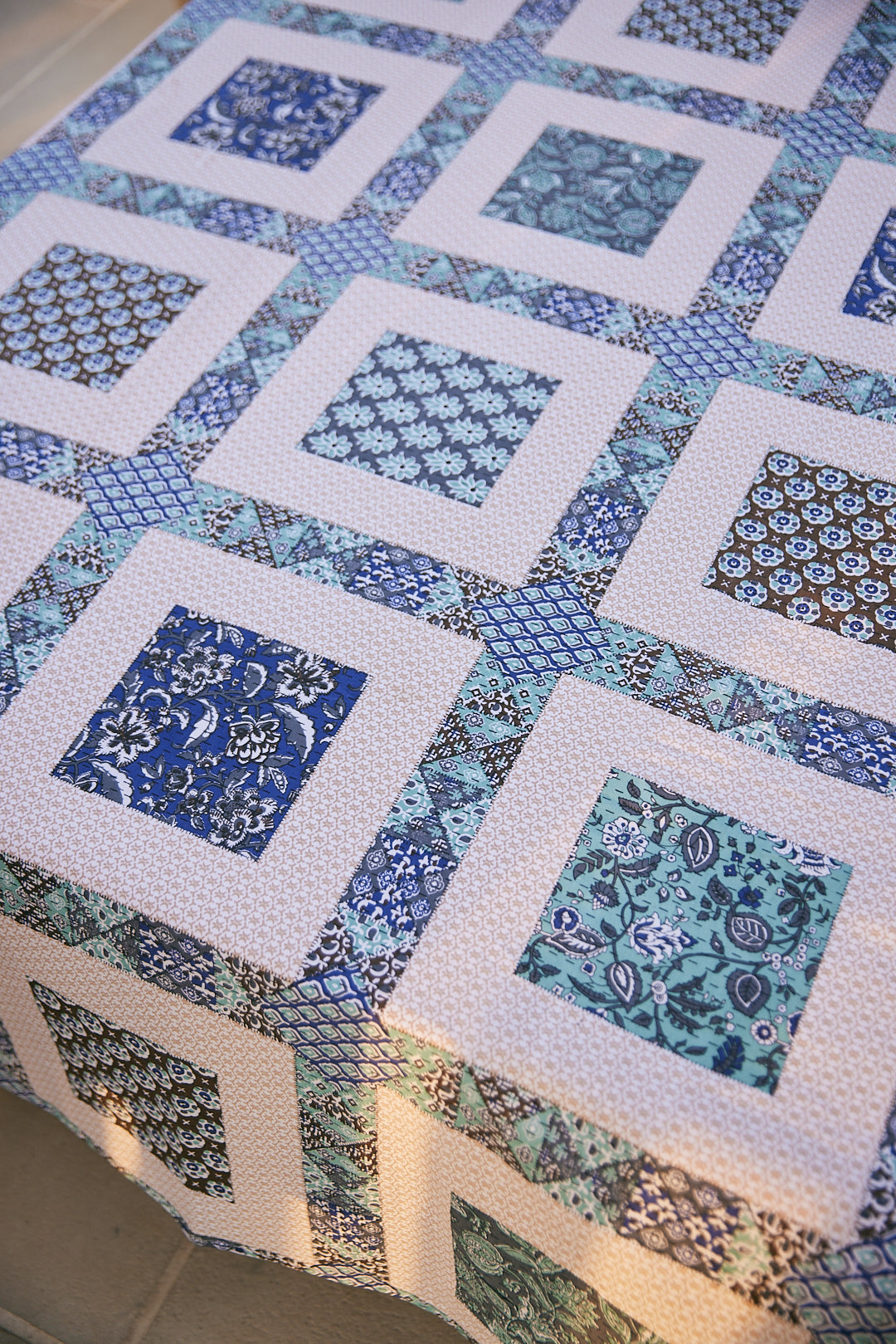 Cotton Brown-Blue Cut Work Queen Size Bedsheet