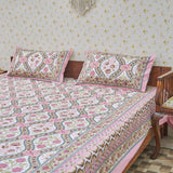 Cotton Long Bel White Pink Flax Queen Size Bedsheet