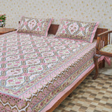 Cotton Long Bel White Pink Flax Queen Size Bedsheet