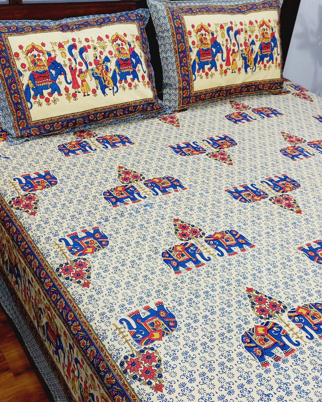 Cotton Elephant Barat Print King Size Bedsheet